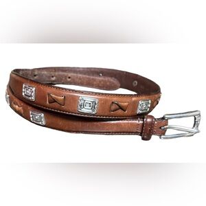 Fossil Women’s Brown Leather Silver Medallions & Buckle Belt